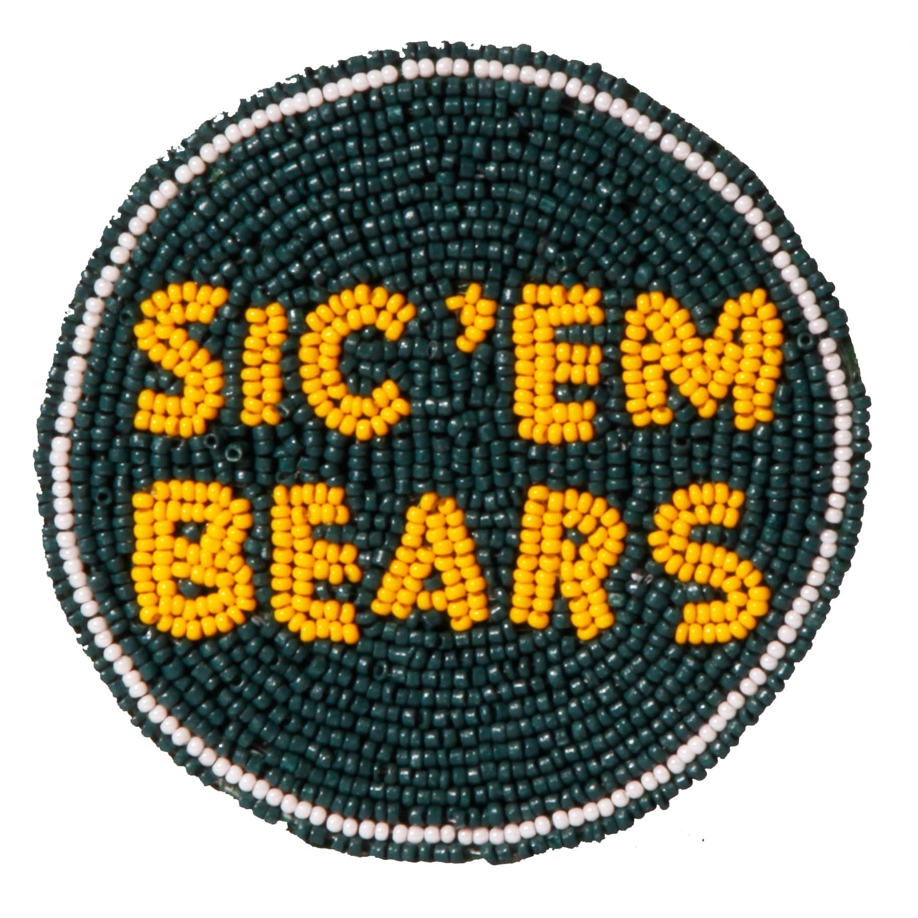 Desden Beaded Button Baylor Sic 'em Bears Beaded Button in Green and Gold by Desden