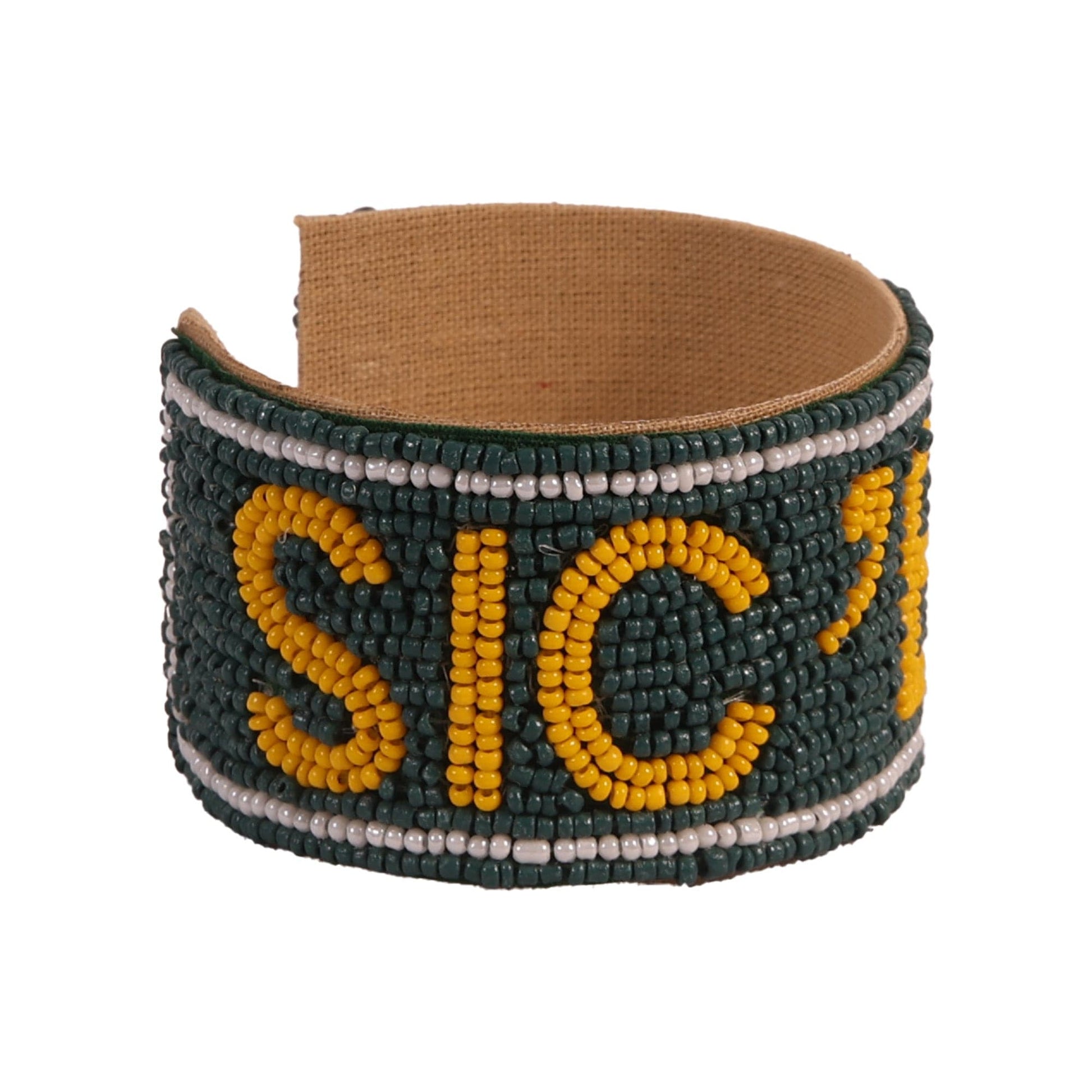 Desden Beaded Cuff Baylor Sic 'em Bears Beaded Cuff in Green and Gold by Desden