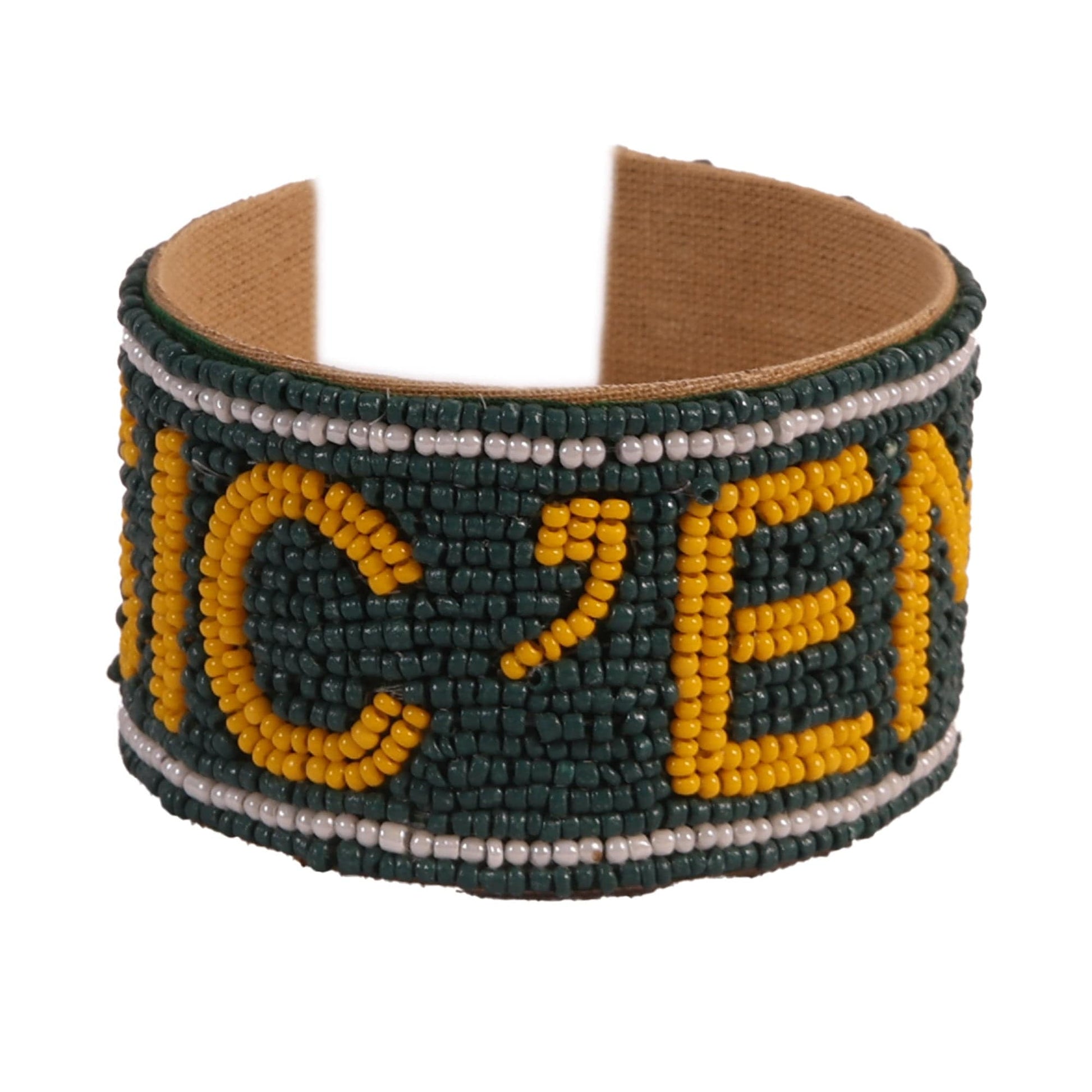 Desden Beaded Cuff Baylor Sic 'em Bears Beaded Cuff in Green and Gold by Desden