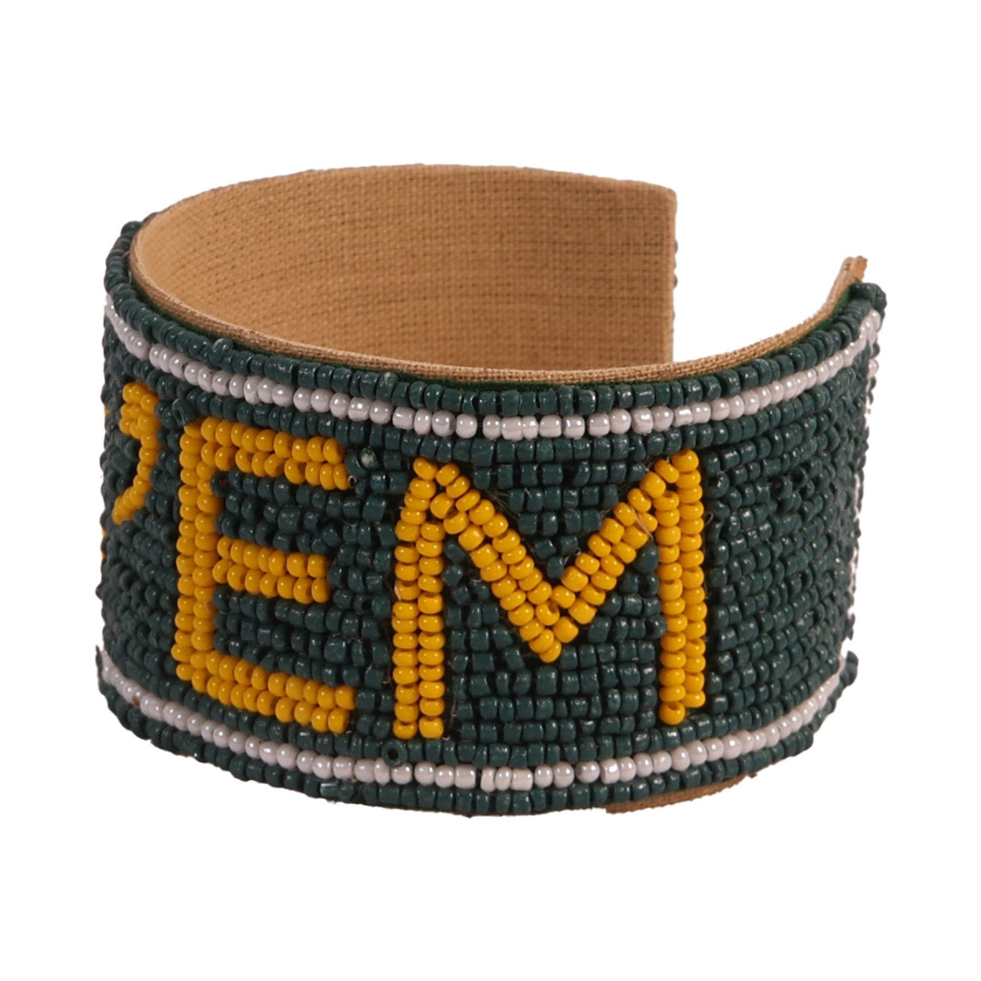Desden Beaded Cuff Baylor Sic 'em Bears Beaded Cuff in Green and Gold by Desden