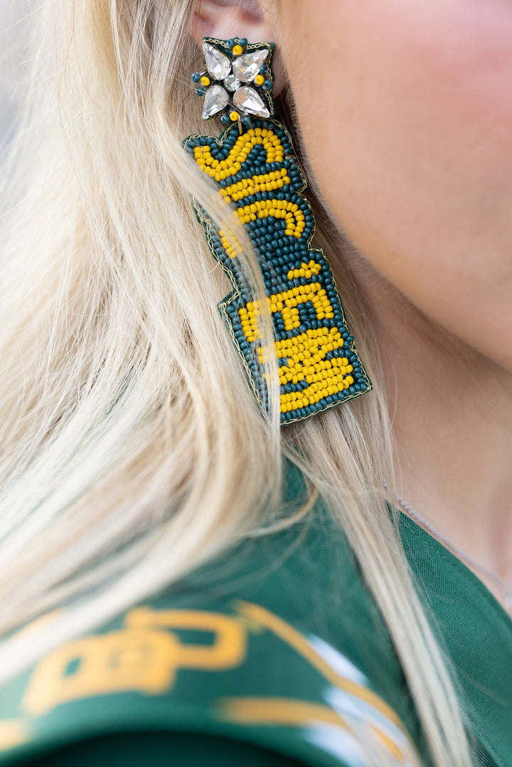 Desden Beaded Earings Baylor Sic 'em Bears Beaded Earrings in Green and Gold by Desden