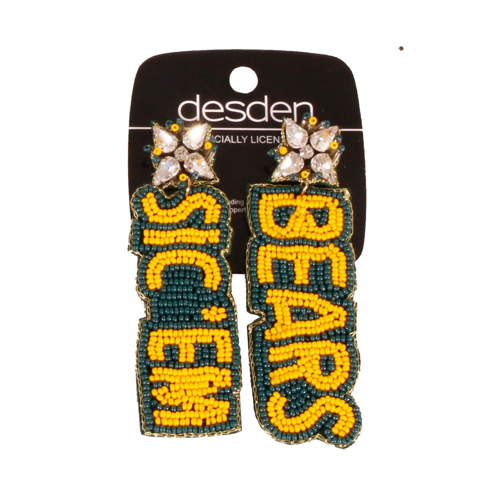 Desden Beaded Earings Baylor Sic 'em Bears Beaded Earrings in Green and Gold by Desden
