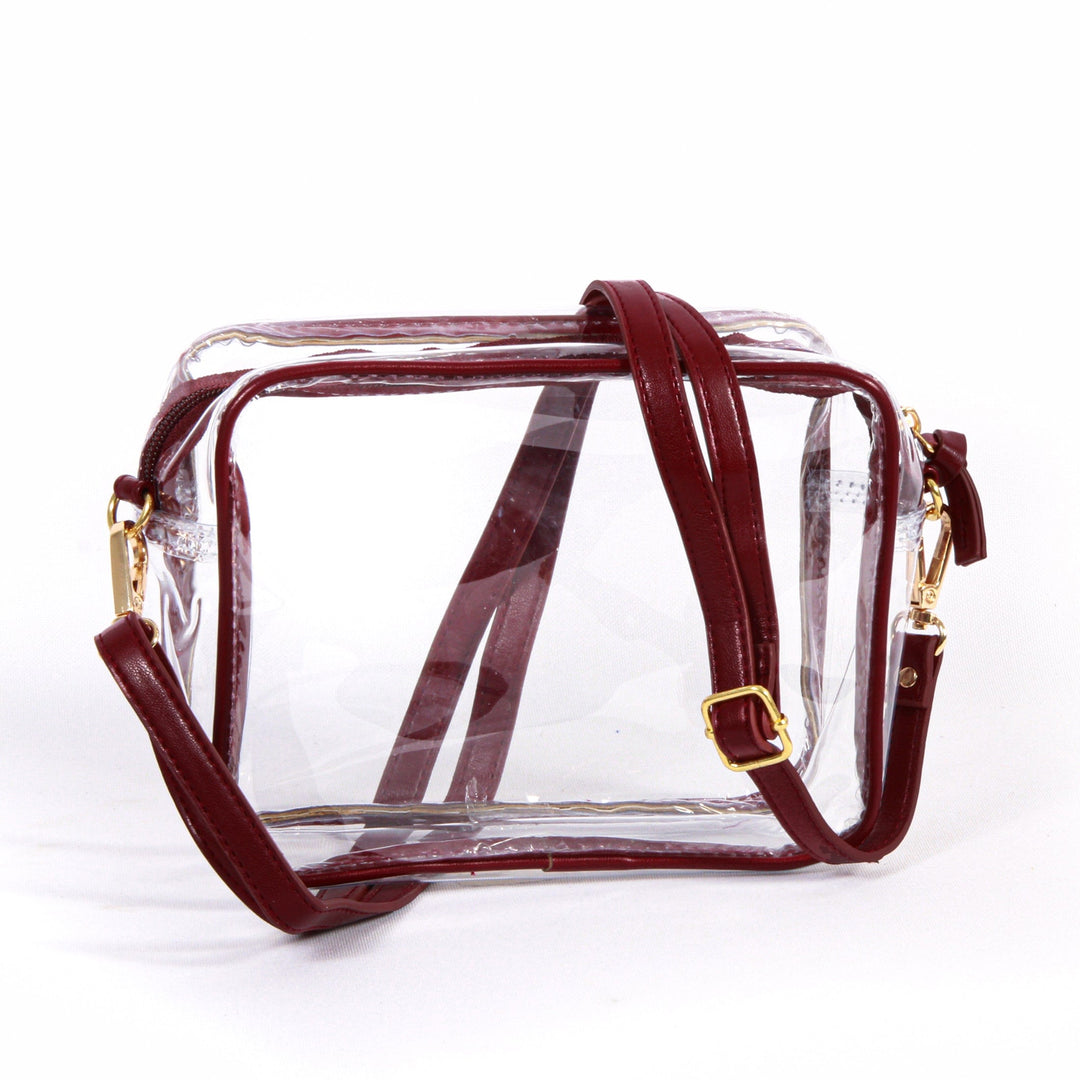 Desden Purse Bridget Clear Purse with Maroon Trim and Patterned Shoulder Straps for Texas A&M