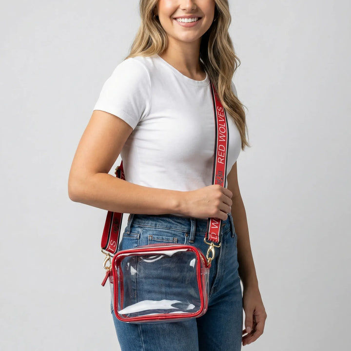 Desden Purse Bridget Clear Purse with Patterned Shoulder Straps - Arkansas State