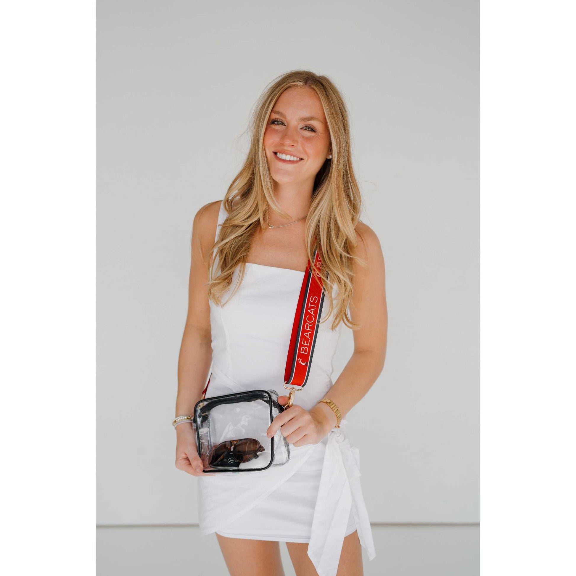 Stylish Bridget Clear Purse with Patterned Shoulder Straps - Cincinnati Bearcats, perfect for game day and team spirit.