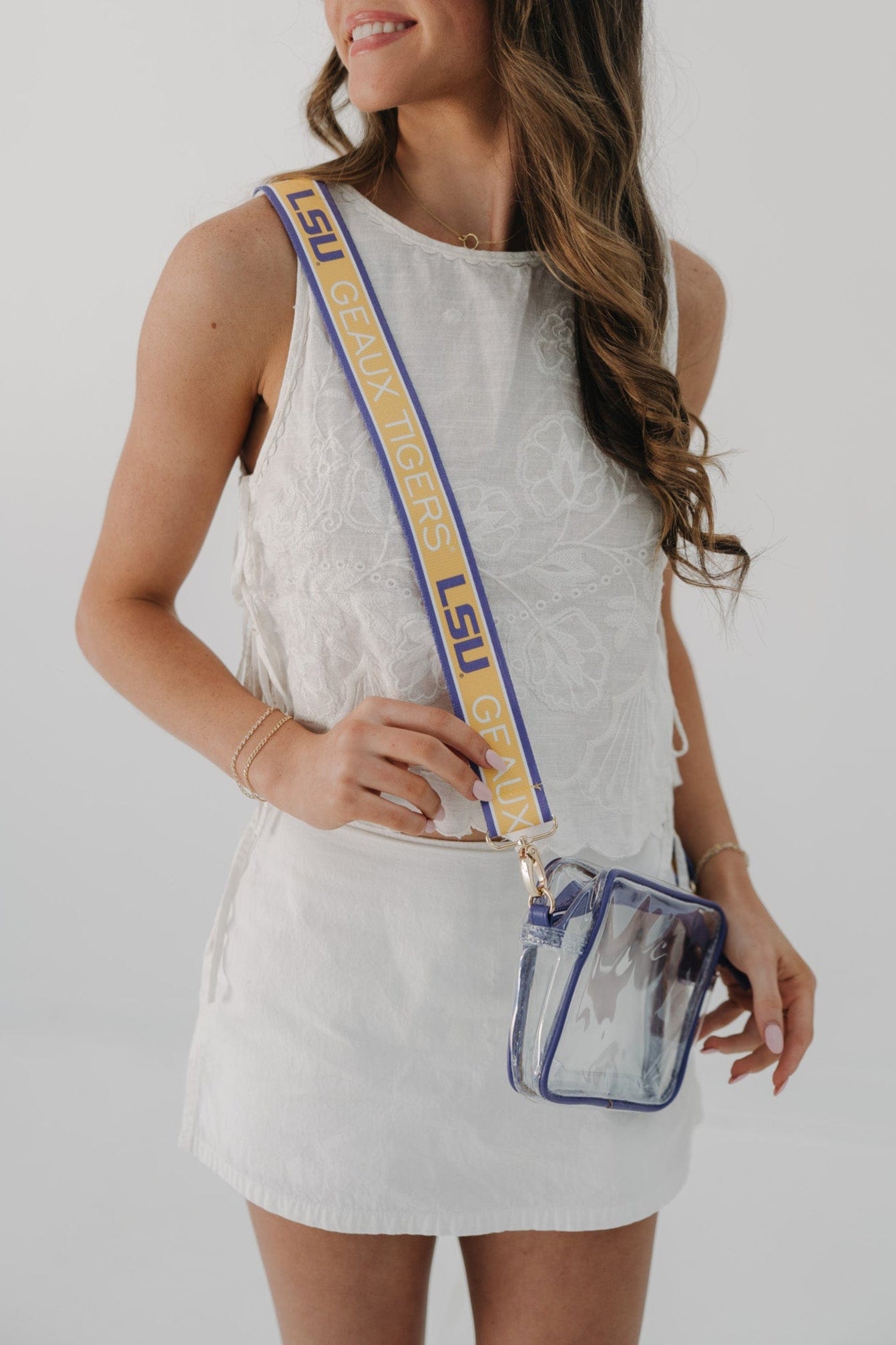 Desden Purse Bridget Clear Purse with Patterned Shoulder Straps - LSU
