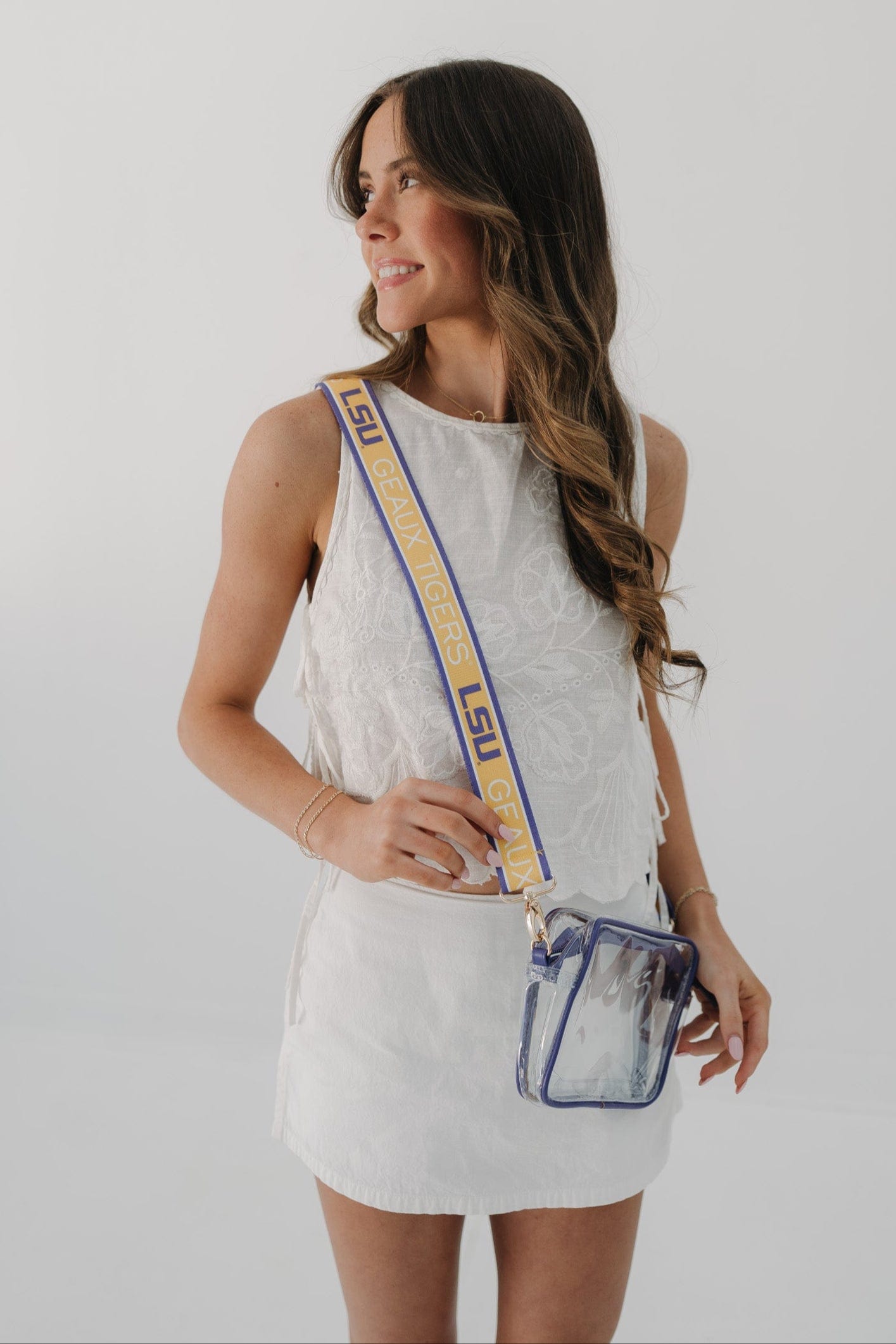 Desden Purse Bridget Clear Purse with Patterned Shoulder Straps - LSU