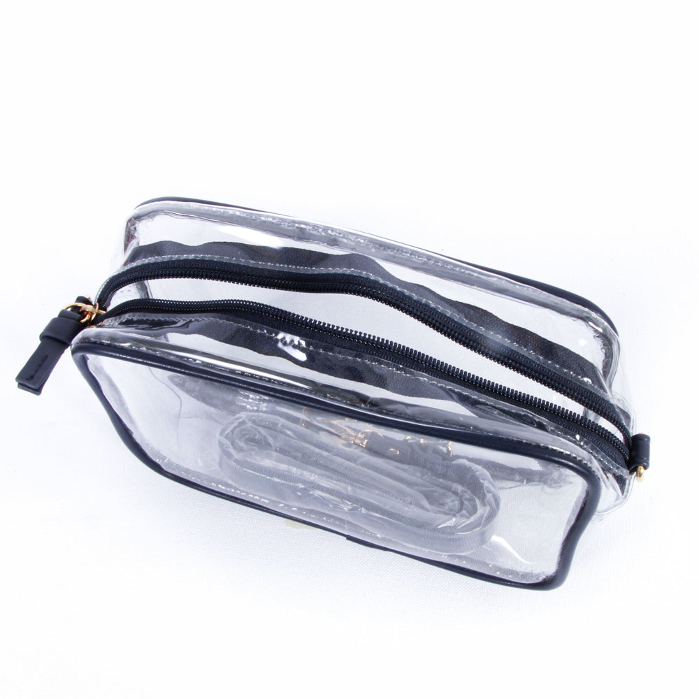 Desden Purse Bridget Clear Purse with Vegan Leather Trim and Straps - Navy