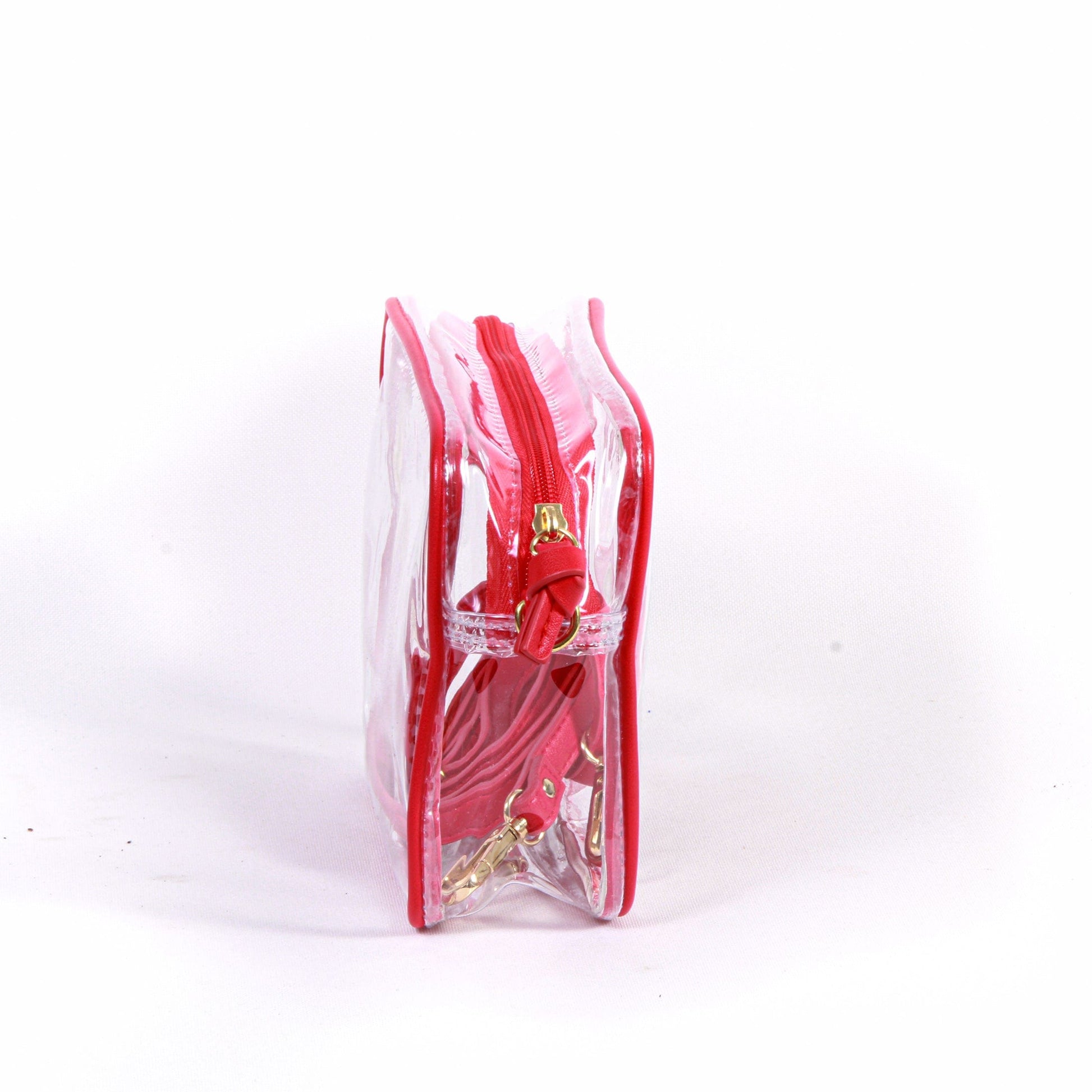 Desden Purse Bridget Clear Purse with Vegan Leather Trim and Straps - Red