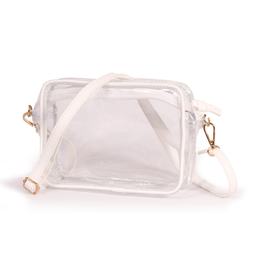 Desden Purse Bridget Clear Purse with Vegan Leather Trim and Straps - White