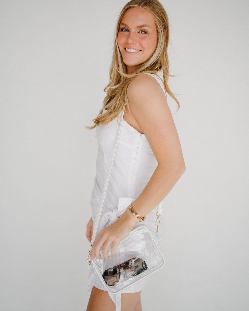 Desden Purse Bridget Clear Purse with Vegan Leather Trim and Straps - White