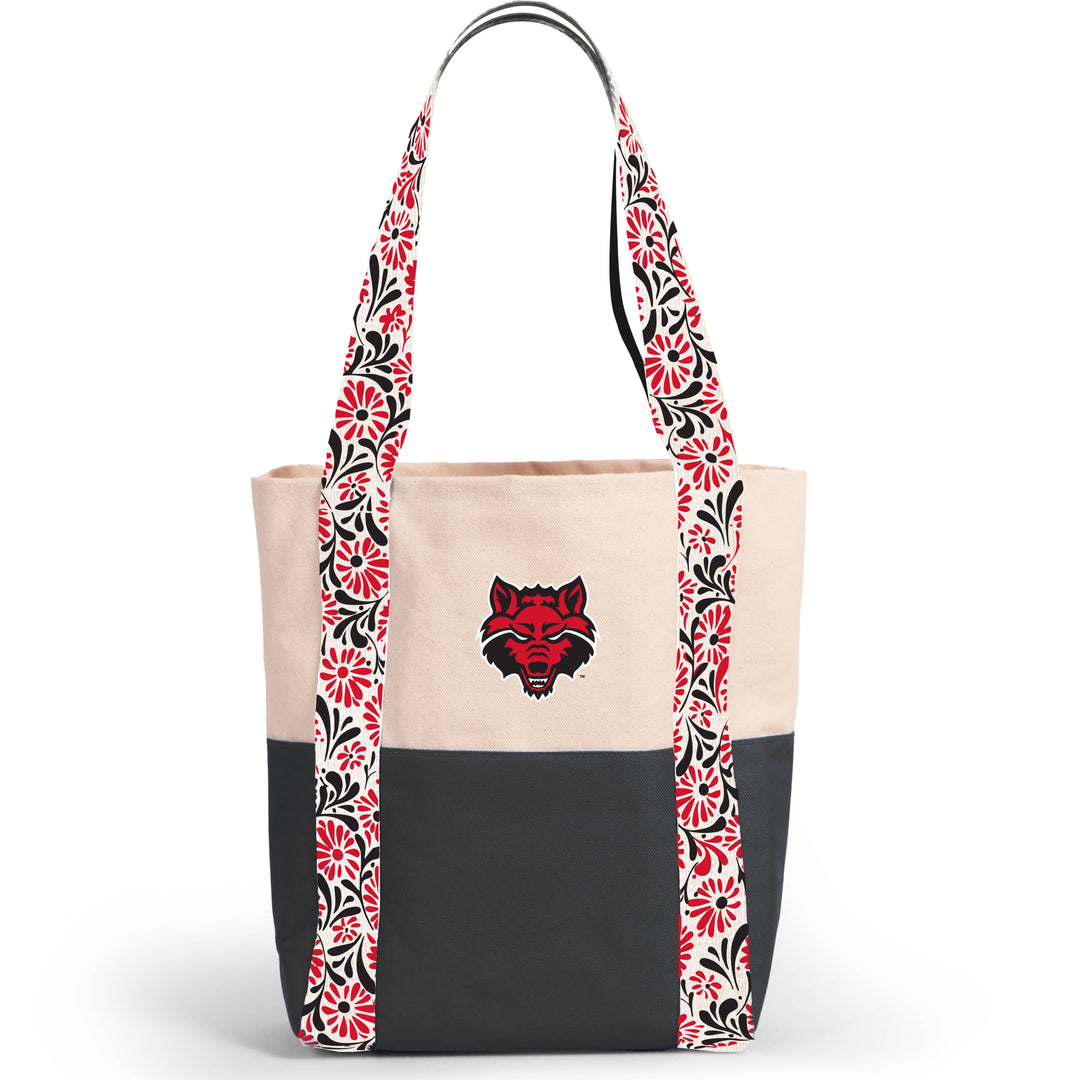 Desden Tote Bag Canvas Mini Tote with Floral Straps – Arkansas State Red Wolves