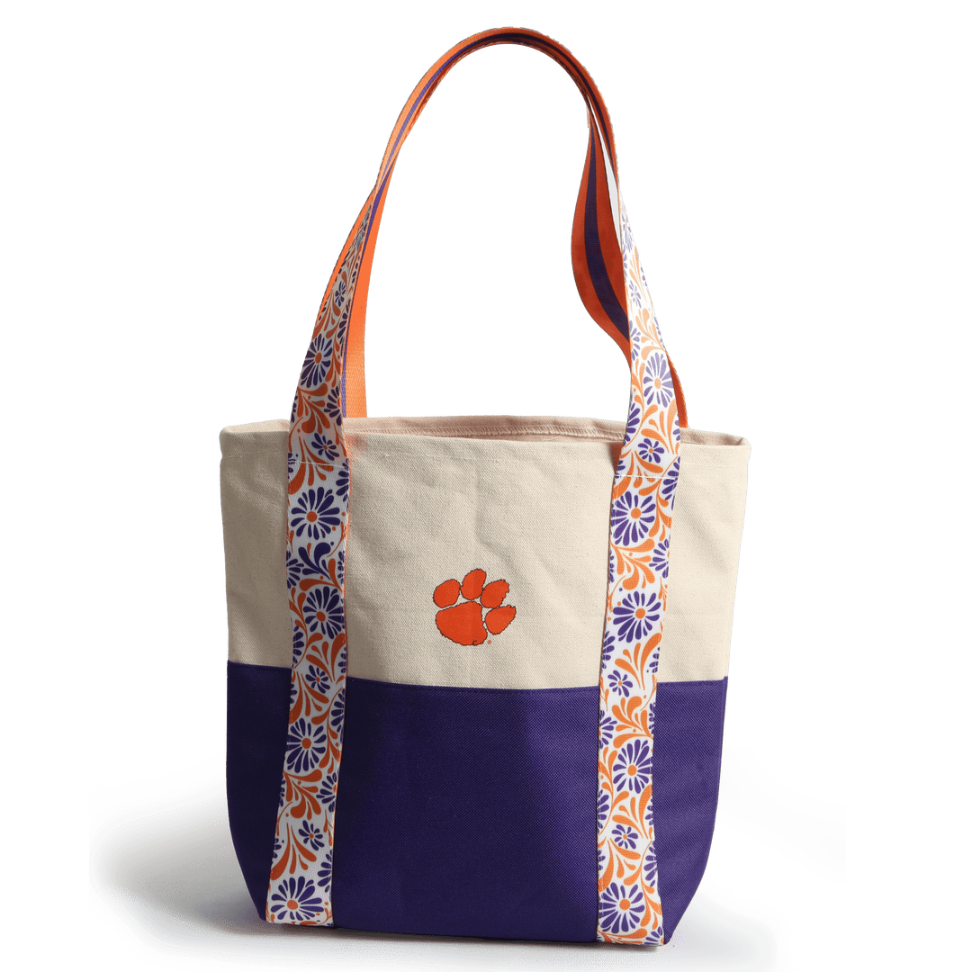 Desden Tote Bag Canvas Mini Tote with Floral Straps – Clemson Tigers