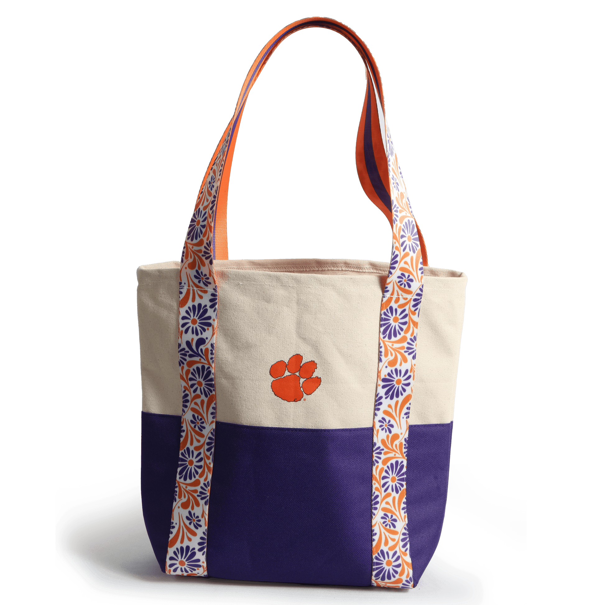Desden Tote Bag Canvas Mini Tote with Floral Straps – Clemson Tigers