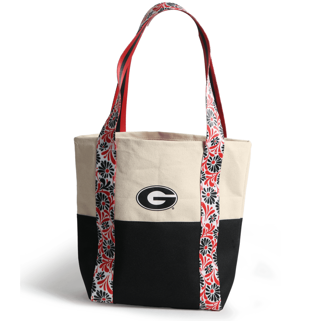 Desden Tote Bag Canvas Mini Tote with Floral Straps – Georgia Bulldogs