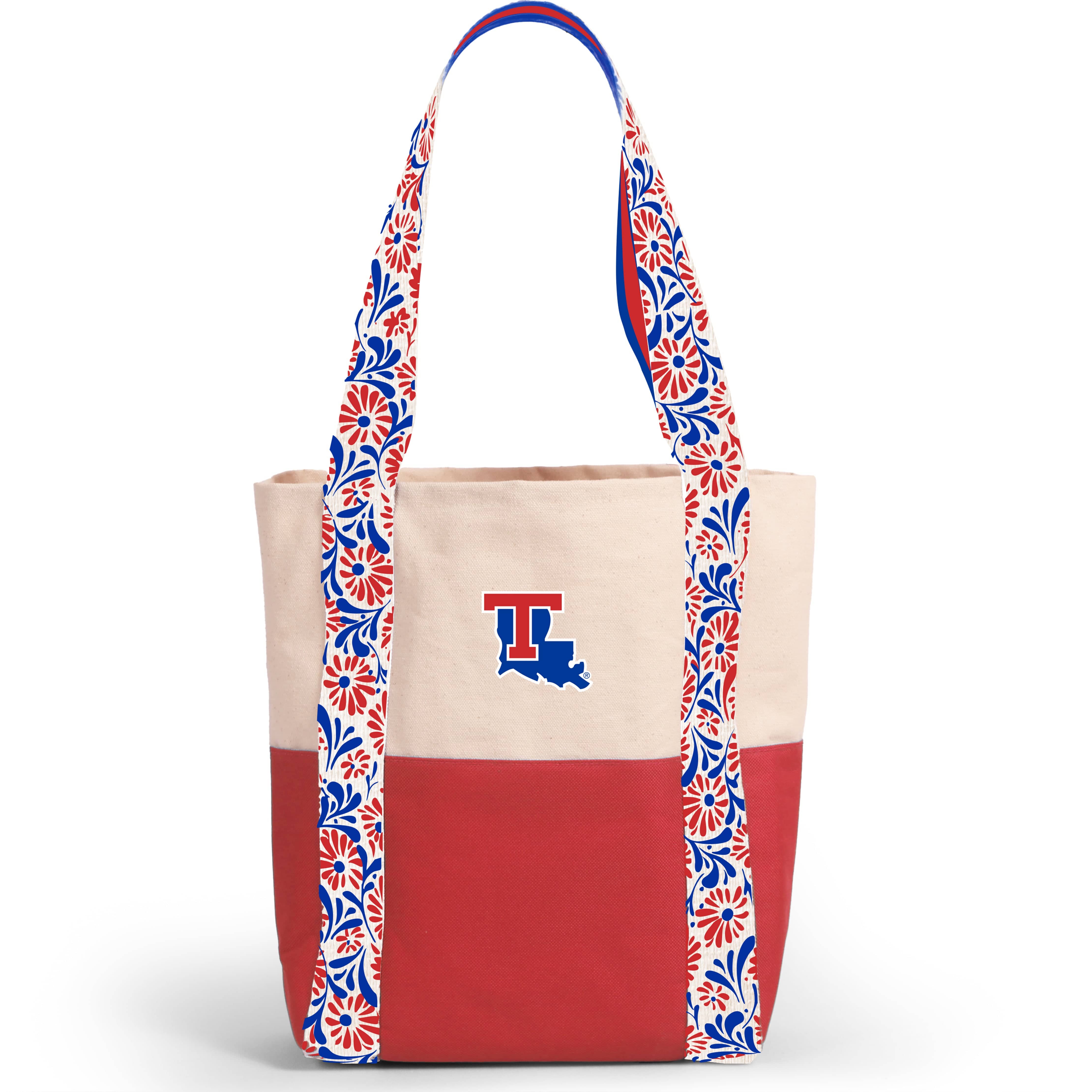 Desden Tote Bag Canvas Mini Tote with Floral Straps – Louisiana Tech Bulldogs