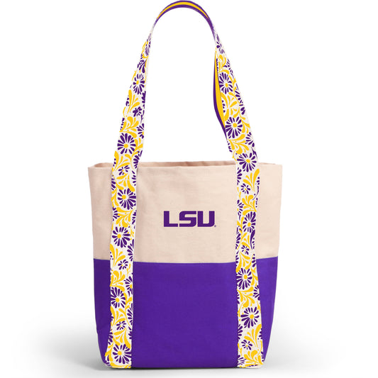 Desden Tote Bag Canvas Mini Tote with Floral Straps – LSU Tigers