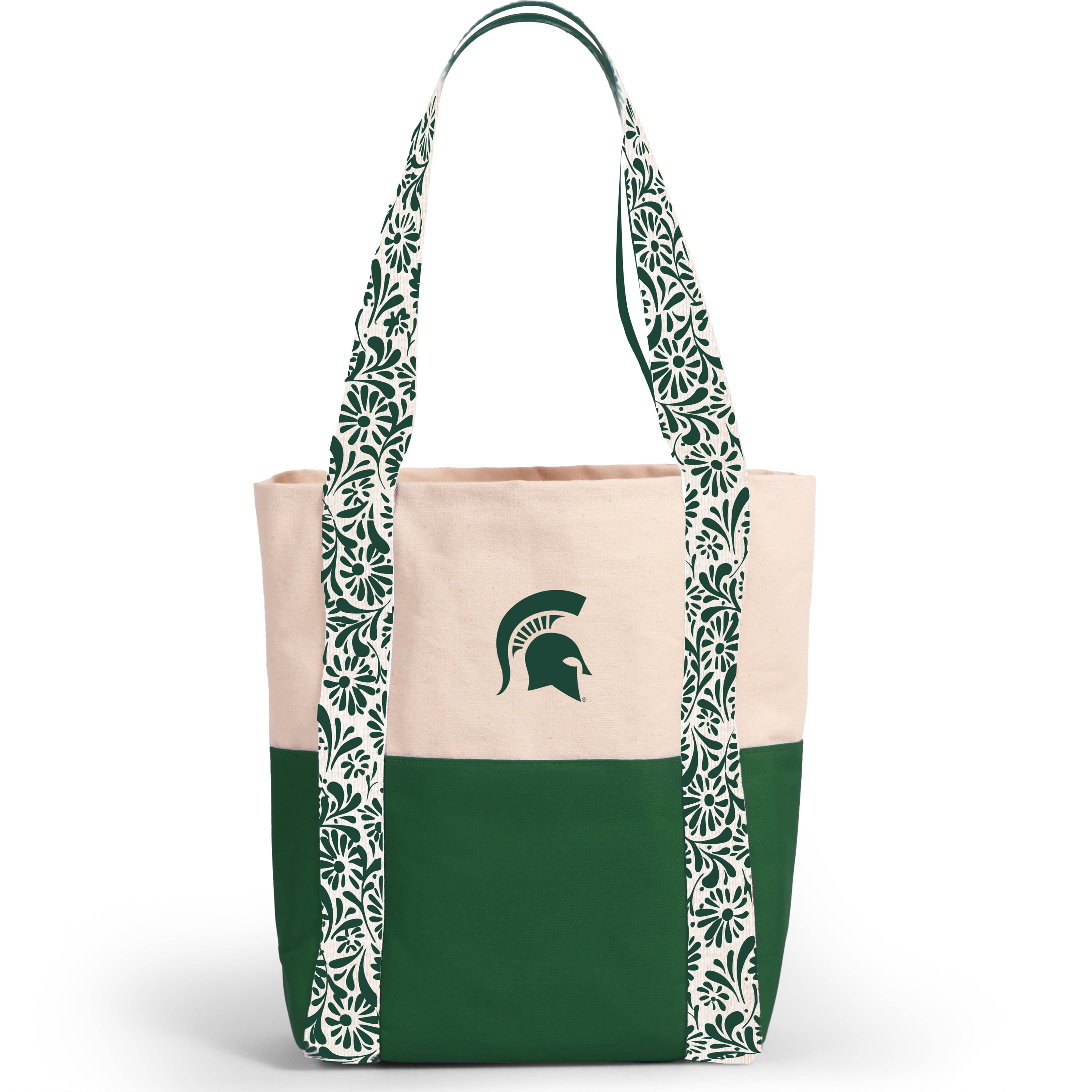 Desden Tote Bag Canvas Mini Tote with Floral Straps – Michigan State Spartans