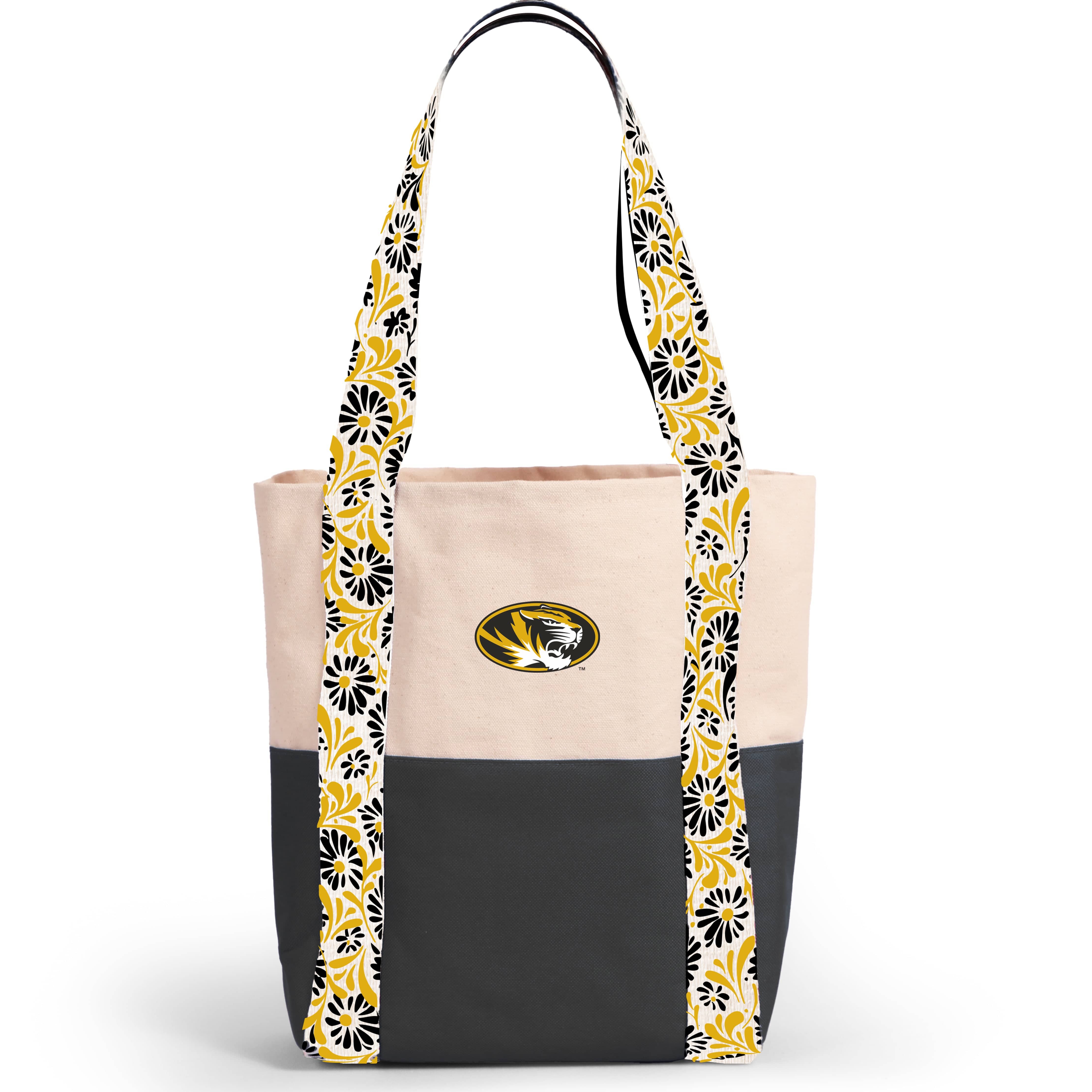Desden Tote Bag Canvas Mini Tote with Floral Straps – Missouri Tigers