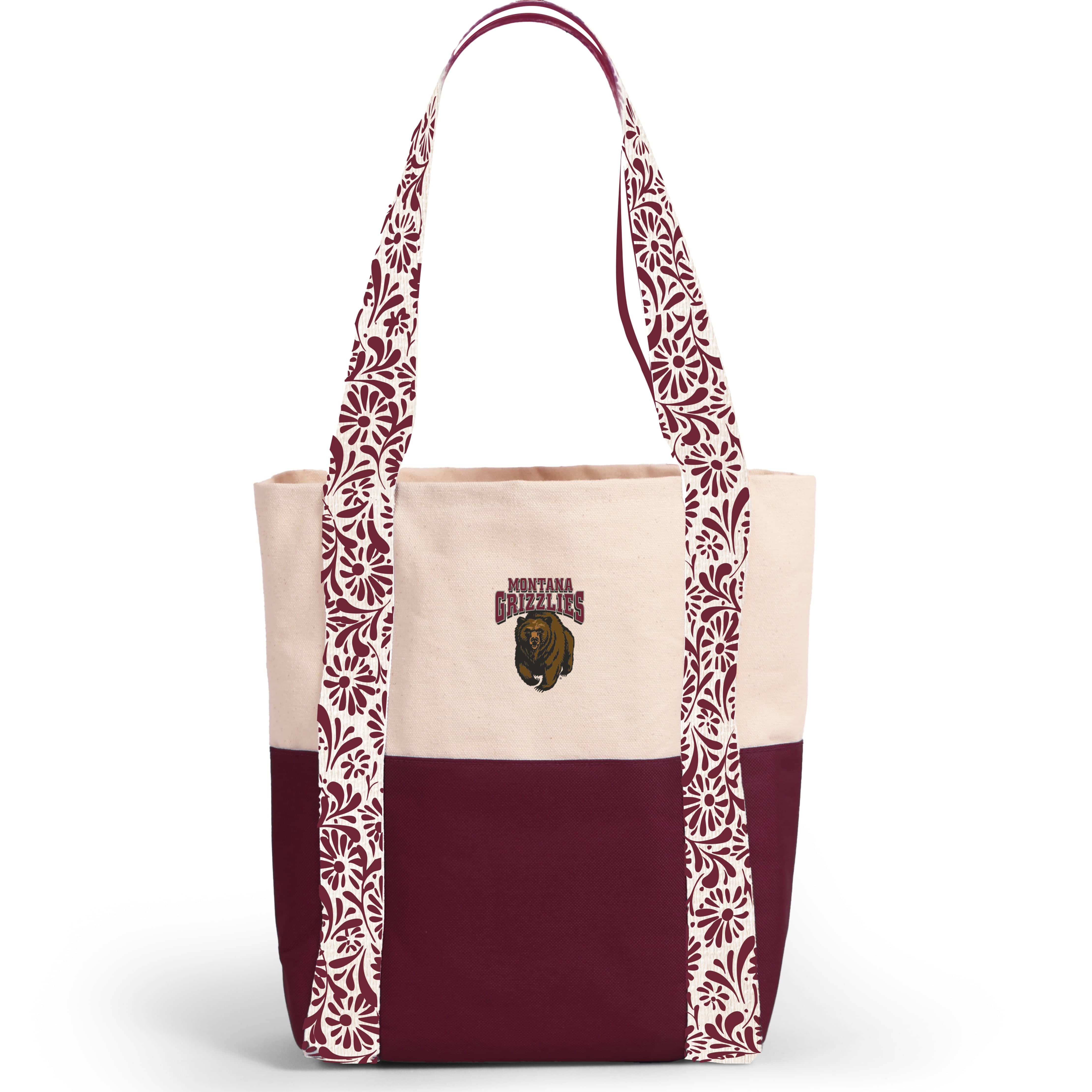 Desden Tote Bag Canvas Mini Tote with Floral Straps – Montana Grizzlies
