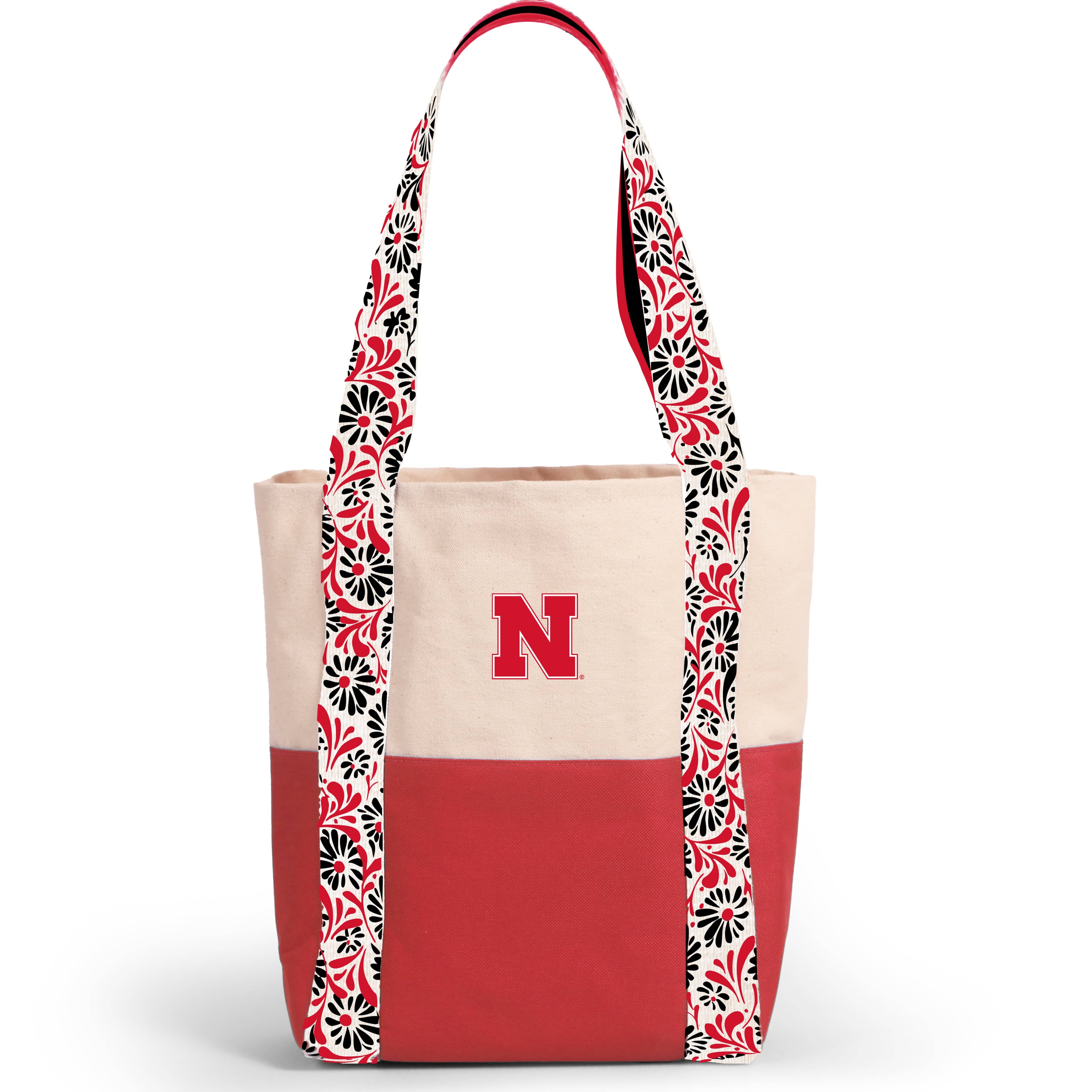 Desden Tote Bag Canvas Mini Tote with Floral Straps – Nebraska Huskers