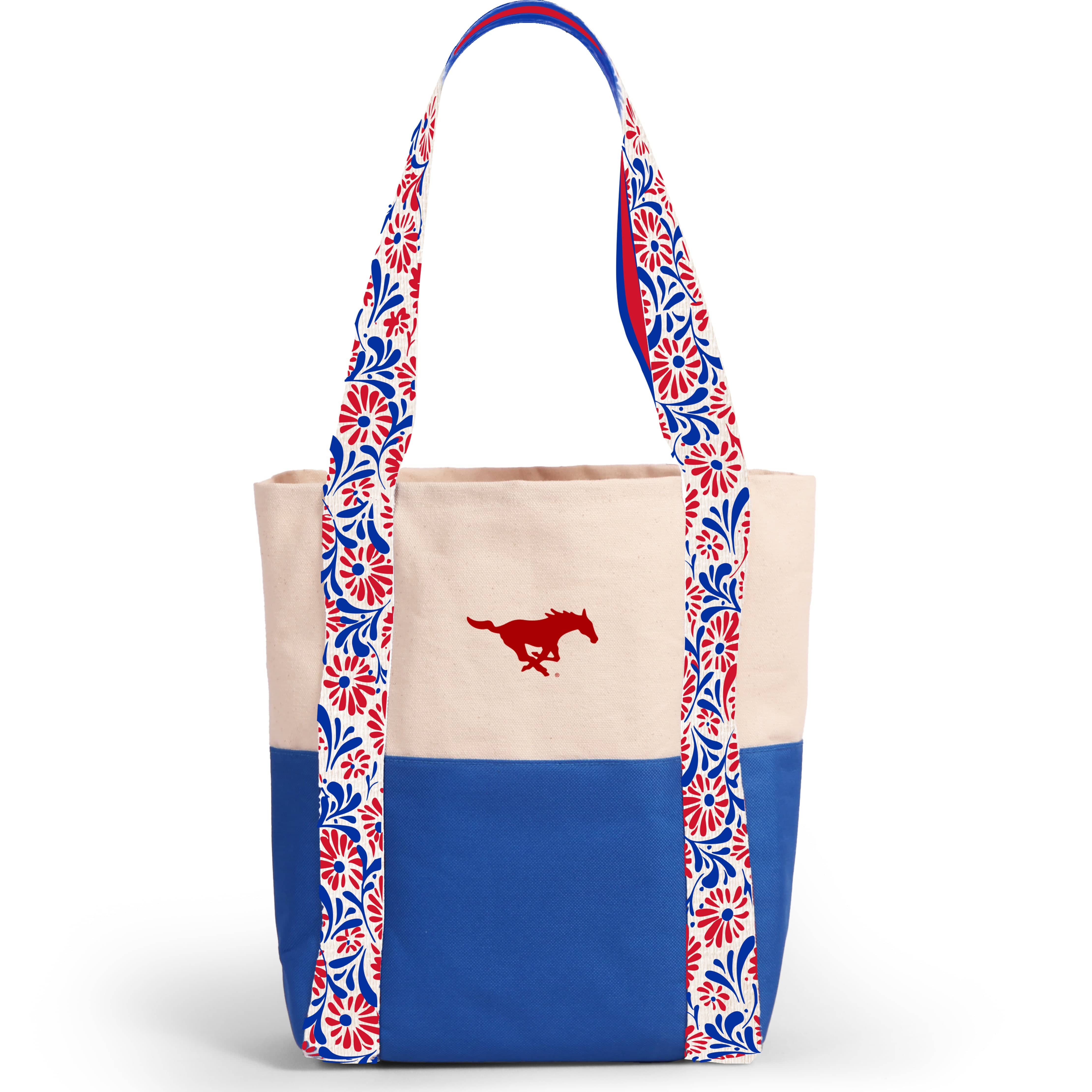 Desden Tote Bag Canvas Mini Tote with Floral Straps – SMU Mustangs