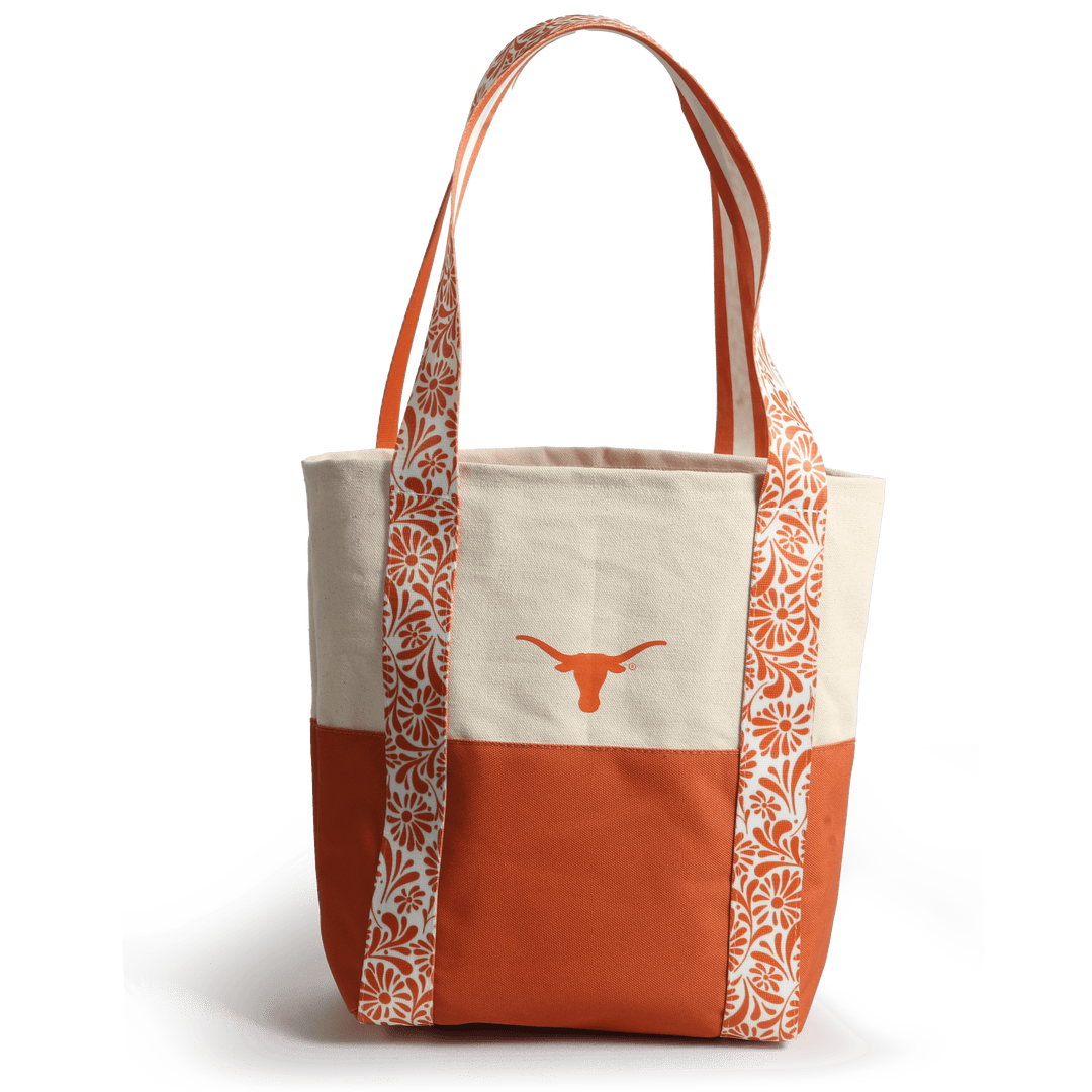 Desden Tote Bag Canvas Mini Tote with Floral Straps – Texas Longhorns