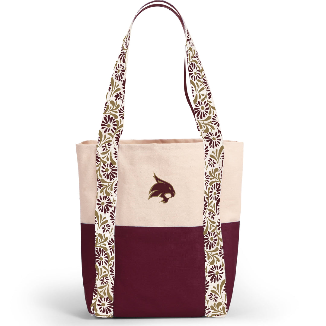 Desden Tote Bag Canvas Mini Tote with Floral Straps – Texas State Bobcats