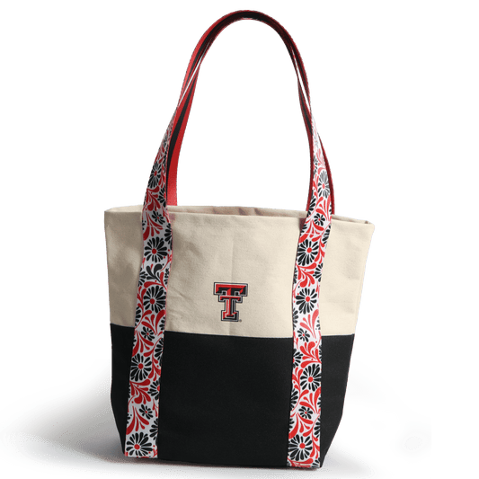 Desden Tote Bag Canvas Mini Tote with Floral Straps – Texas Tech Red Raiders