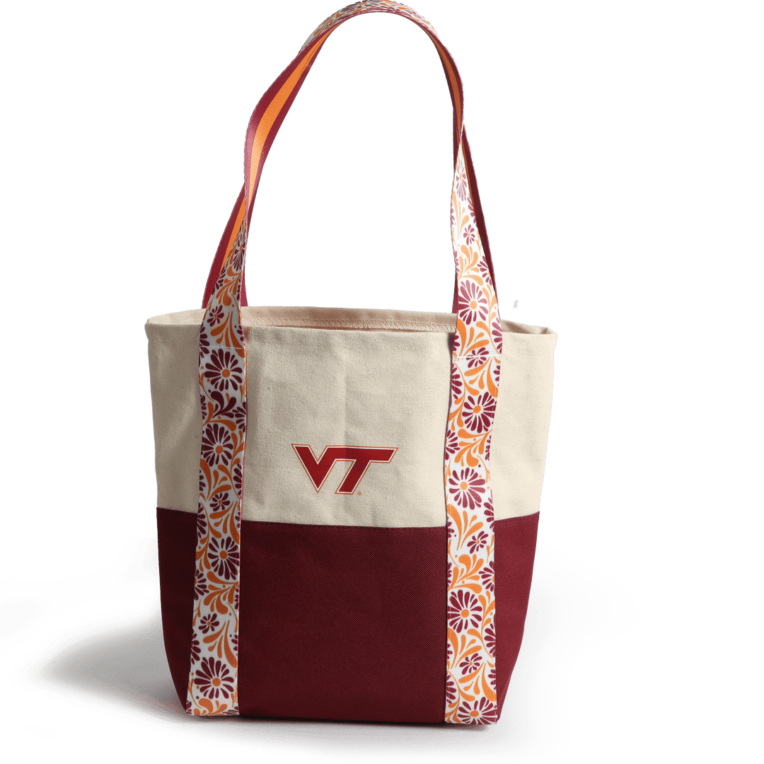 Desden Tote Bag Canvas Mini Tote with Floral Straps – Virginia Tech Hokies