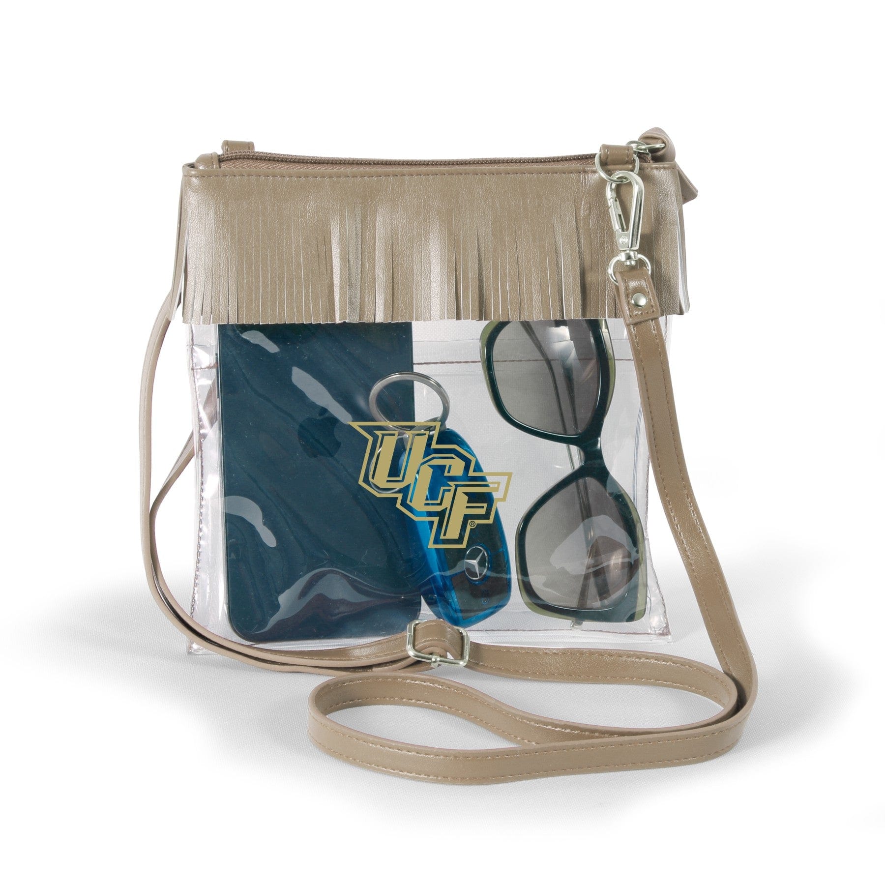 UCF Knights JudyAnn Fringe Clear Crossbody Purse, stadium-approved, officially licensed, by Desden