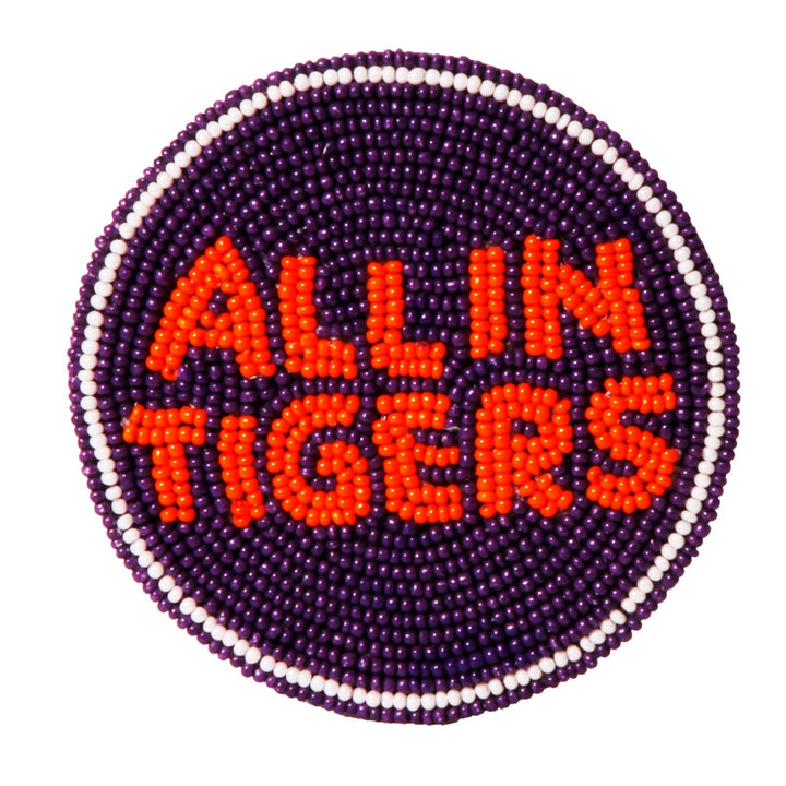 Desden Beaded Button Clemson Tigers Beaded Button in Purple and Orange by Desden