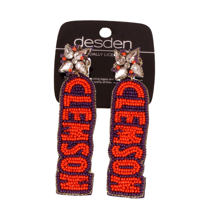 Desden Beaded Earings Clemson Tigers Hand Beaded Earrings in Purple and Orange by Desden