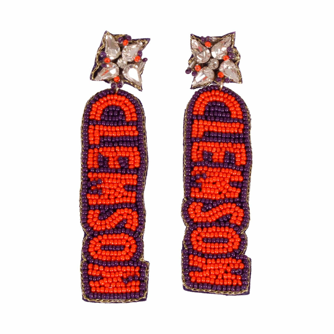 Desden Beaded Earings Clemson Tigers Hand Beaded Earrings in Purple and Orange by Desden