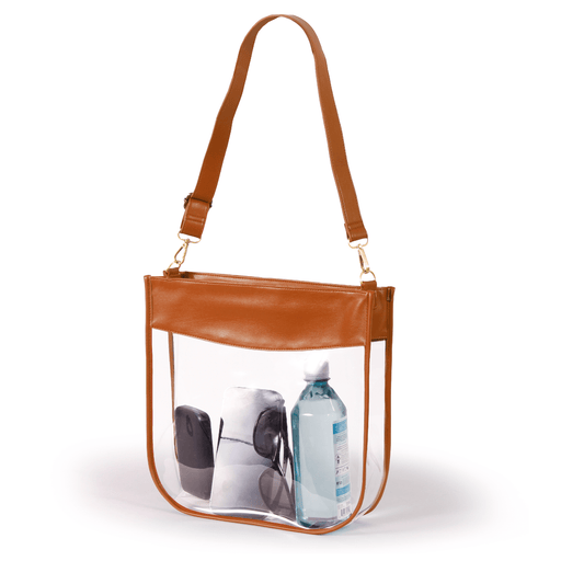 Kate Large Clear Purse with Zipper in Burnt Orange, stadium-approved, by Desden
