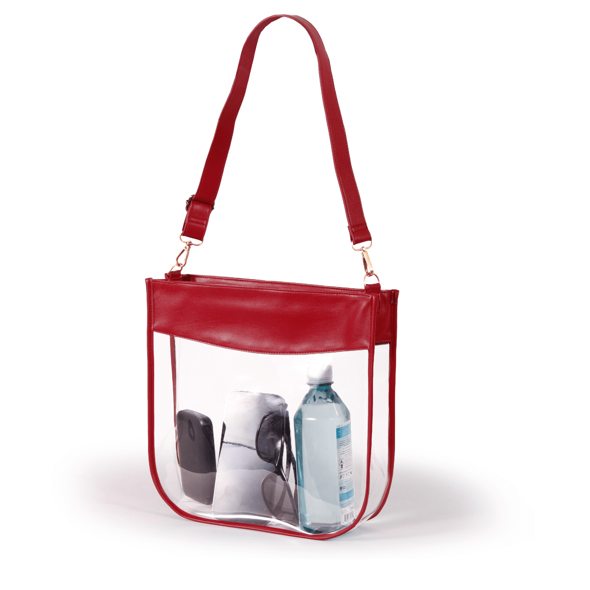 Kate Large Clear Purse with Zipper in Crimson, stadium-approved, by Desden