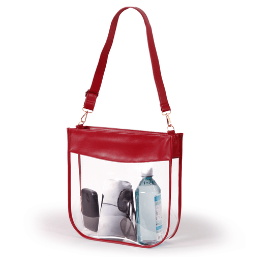 Kate Large Clear Purse with Zipper in Crimson, stadium-approved, by Desden