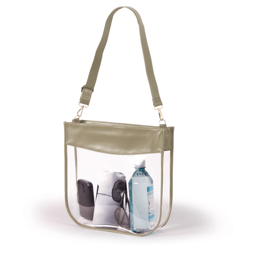 Kate Large Clear Purse with Zipper in Metallic Gold, stadium-approved, by Desden