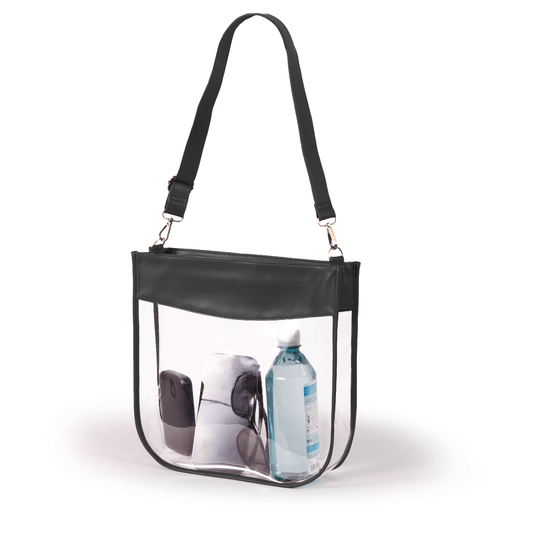 Kate Large Clear Purse with Zipper in Black, stadium-approved, by Desden
