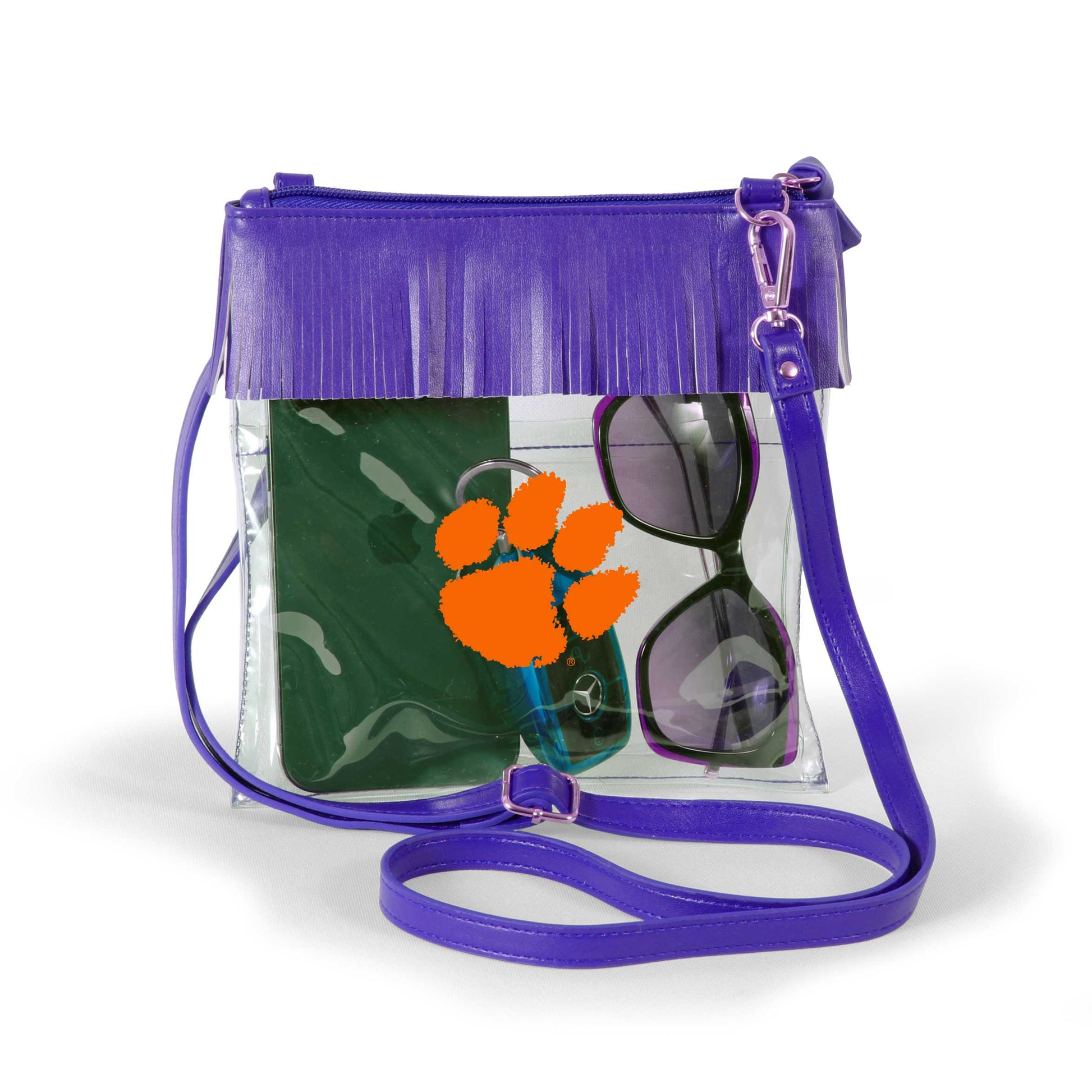 Clemson Tigers JudyAnn Fringe Clear Crossbody Purse, stadium-approved, officially licensed, by Desden