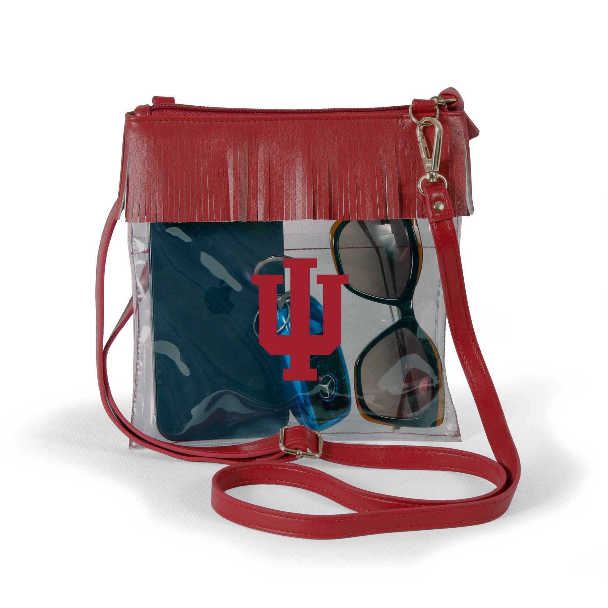 Indiana Hoosiers JudyAnn Fringe Clear Crossbody Purse, stadium-approved, officially licensed, by Desden