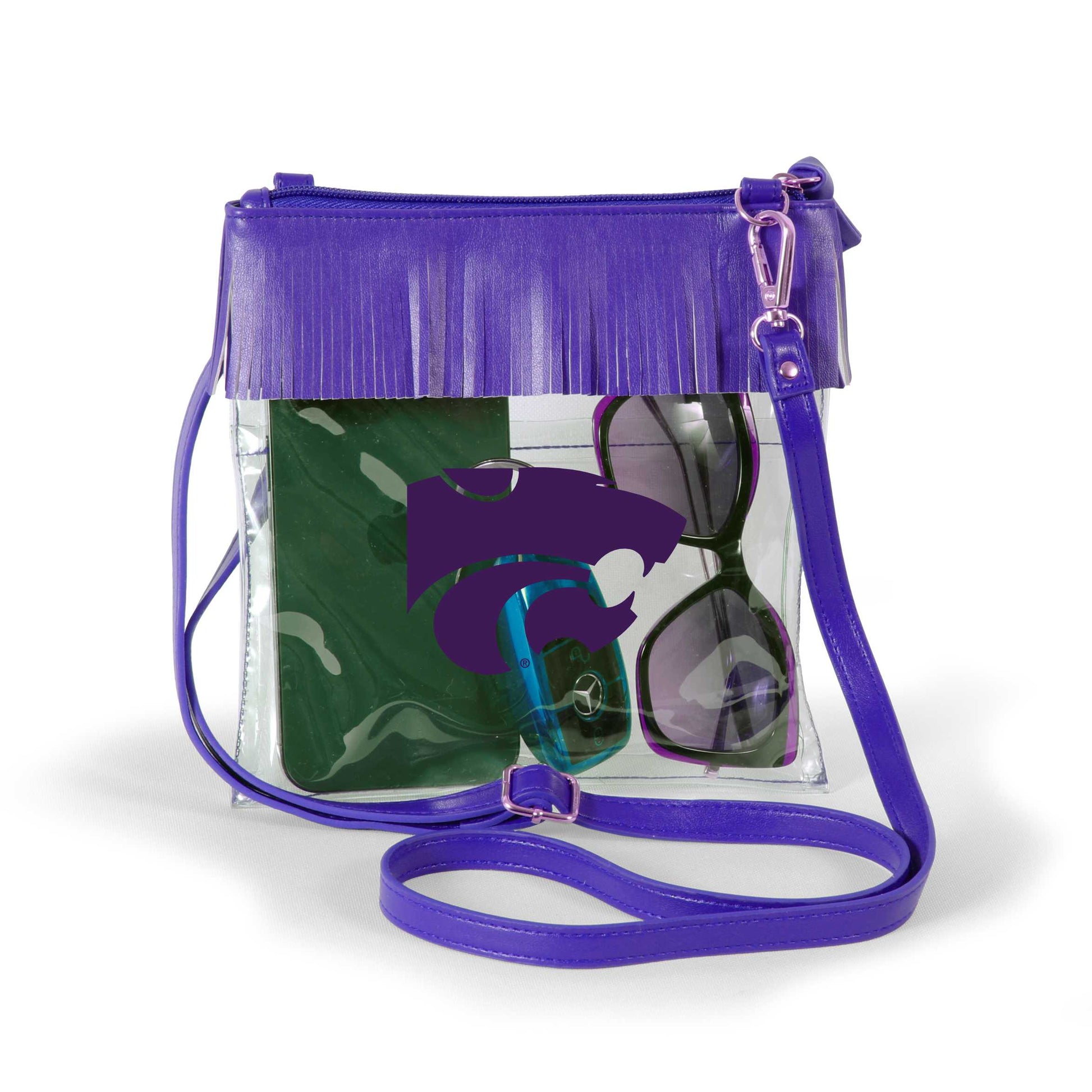 Kansas State Wildcats JudyAnn Fringe Clear Crossbody Purse, stadium-approved, officially licensed, by Desden