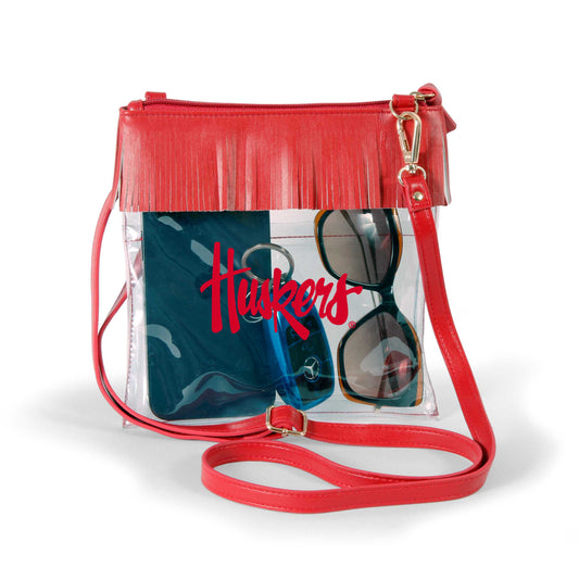 Nebraska Cornhuskers JudyAnn Fringe Clear Crossbody Purse, stadium-approved, officially licensed, by Desden