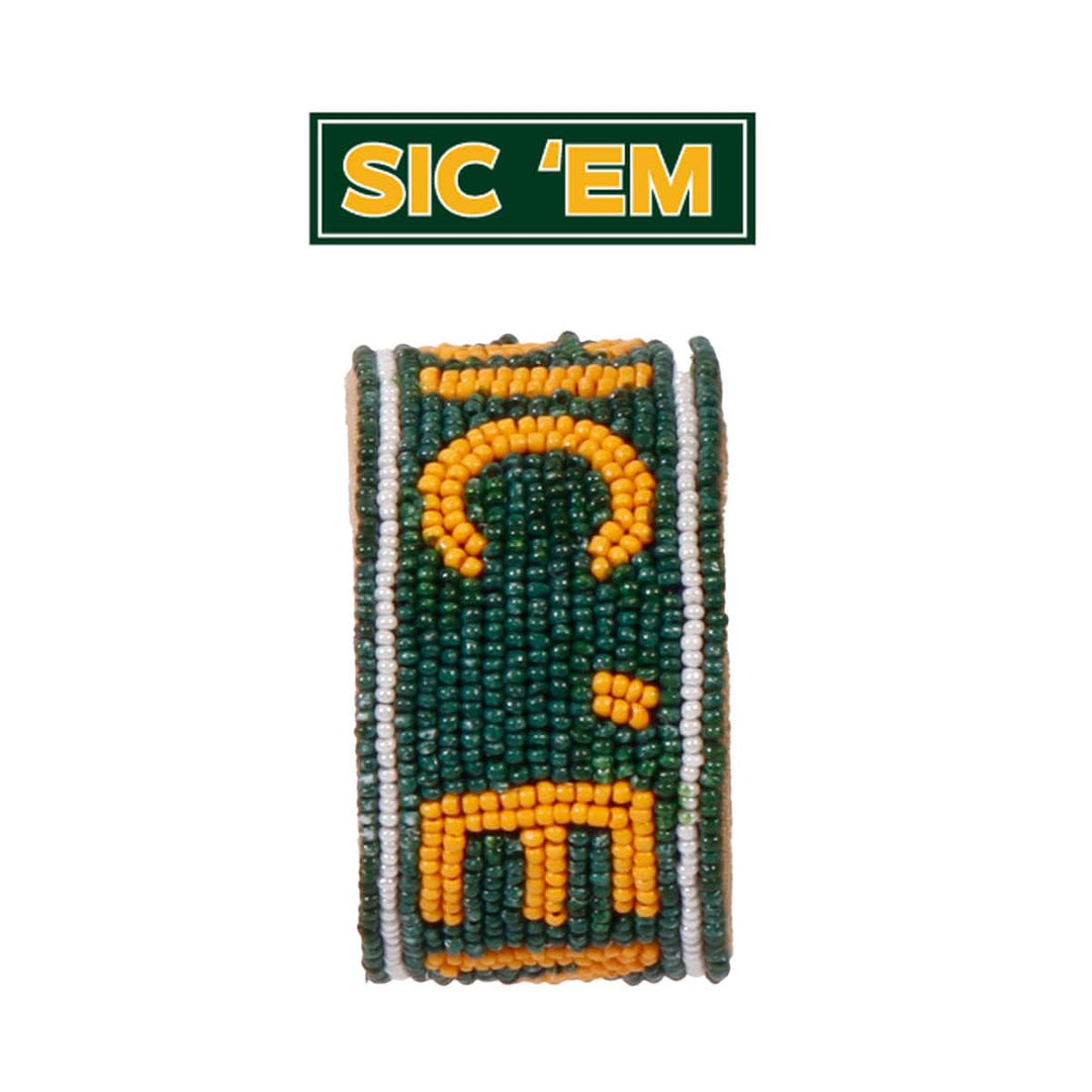 Desden Cuff Default Value PRE ORDER FOR SPRING DELIVERY 😀 Baylor Sic 'em Bears Beaded Cuff in Green and Gold by Desden