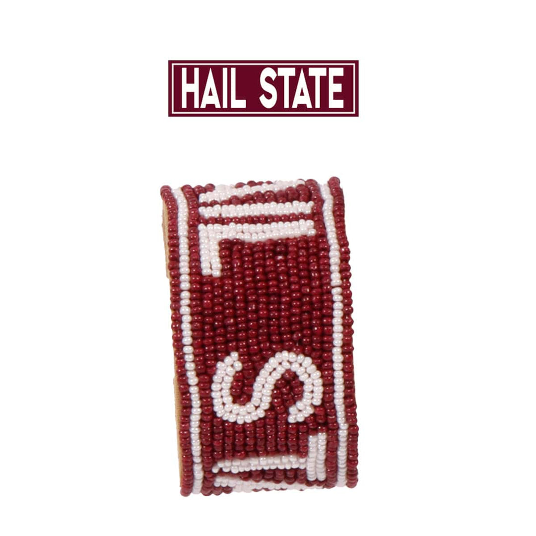 Desden Cuff Default Value PRE ORDER FOR SPRING DELIVERY 😀 Mississippi State Hail State Beaded Cuff in Maroon and White by Desden