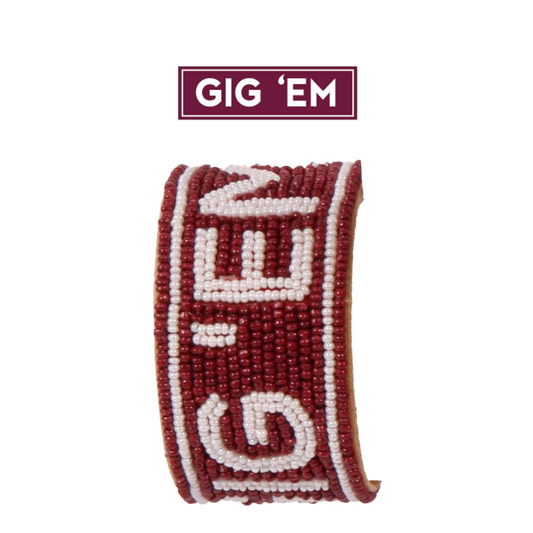 Desden Cuff Default Value PRE ORDER FOR SPRING DELIVERY 😀 Texas A&M Gig 'em Beaded Cuff in Maroon and White by Desden