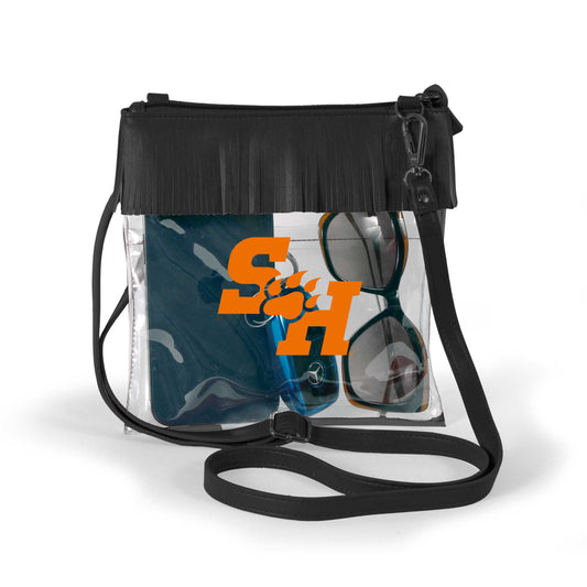 Sam Houston State Bearkats JudyAnn Fringe Clear Crossbody Purse, stadium-approved, officially licensed, by Desden