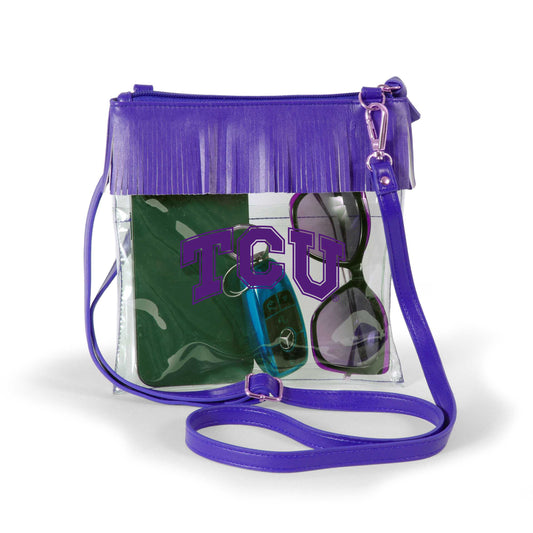 TCU Horned Frogs JudyAnn Fringe Clear Crossbody Purse, stadium-approved, officially licensed, by Desden