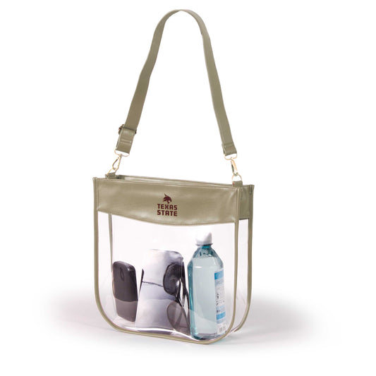Texas State Kate Large Clear Purse with Zipper, stadium-approved, officially licensed, by Desden