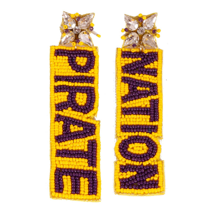 Desden Earrings East Carolina Pirate Nation Hand Beaded Earrings in Purple and Gold by Desden